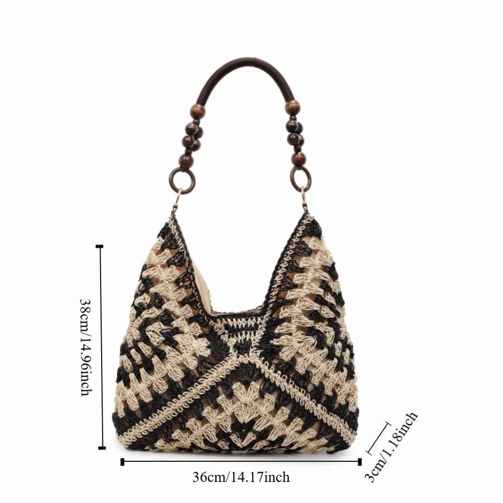 Hollow Out Straw Woven Bag Tote Bag Beach Handbag Bohemian Beach Bag Large Capacity Bucket Bag Hollow Shoulder Bag Holiday