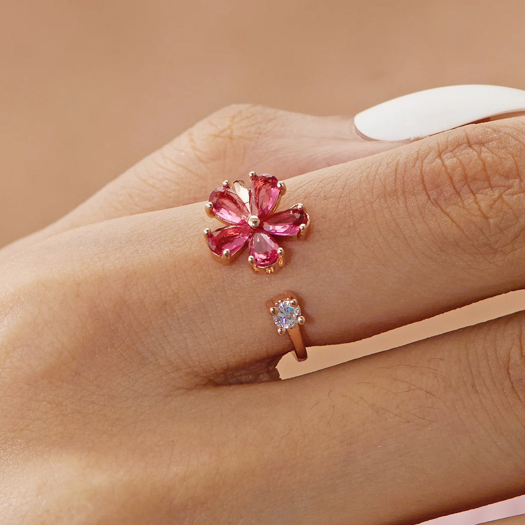 Korean CZ Sweet Crystal Zircon Heart Ring For Women Exquisite Shell Flower Opening Finger Rings Princess Wedding Jewelry