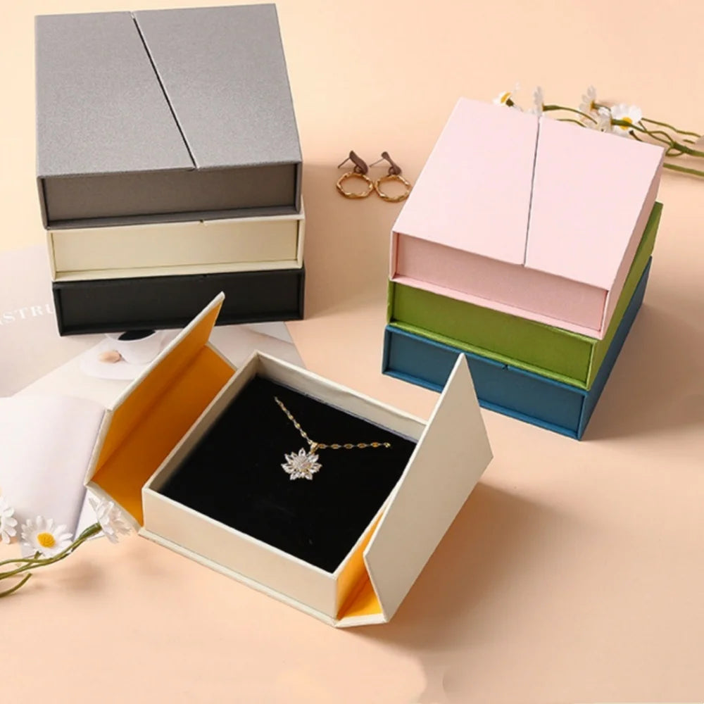 Dual-opening Magnetic Flip Jewelry Packaging Box Earring Necklace Ring Jewelry Organizer Box Thick Kraft Paper Jewelry Box