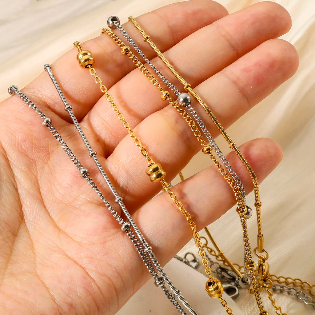 New Trendy Stainless Steel Anklet Gold Color Round Link Chains On Foot Barefoot Sandals Anklet Bracelet Women Summer Jewelry,1PC