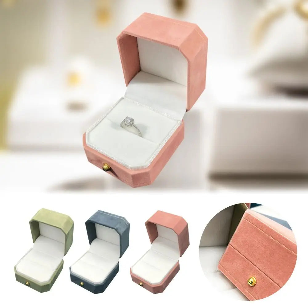 Velvet Jewelry Storage Box Single Slot Octagonal Wedding Ring Box Clamshell Jewelry Packaging Box for Engagement Proposal