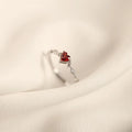Luxury Red Heart Crystal Opening Rings for Women Temperament Stainless Steel Zircon Wedding Bride Finger Jewelry Accessory Gift