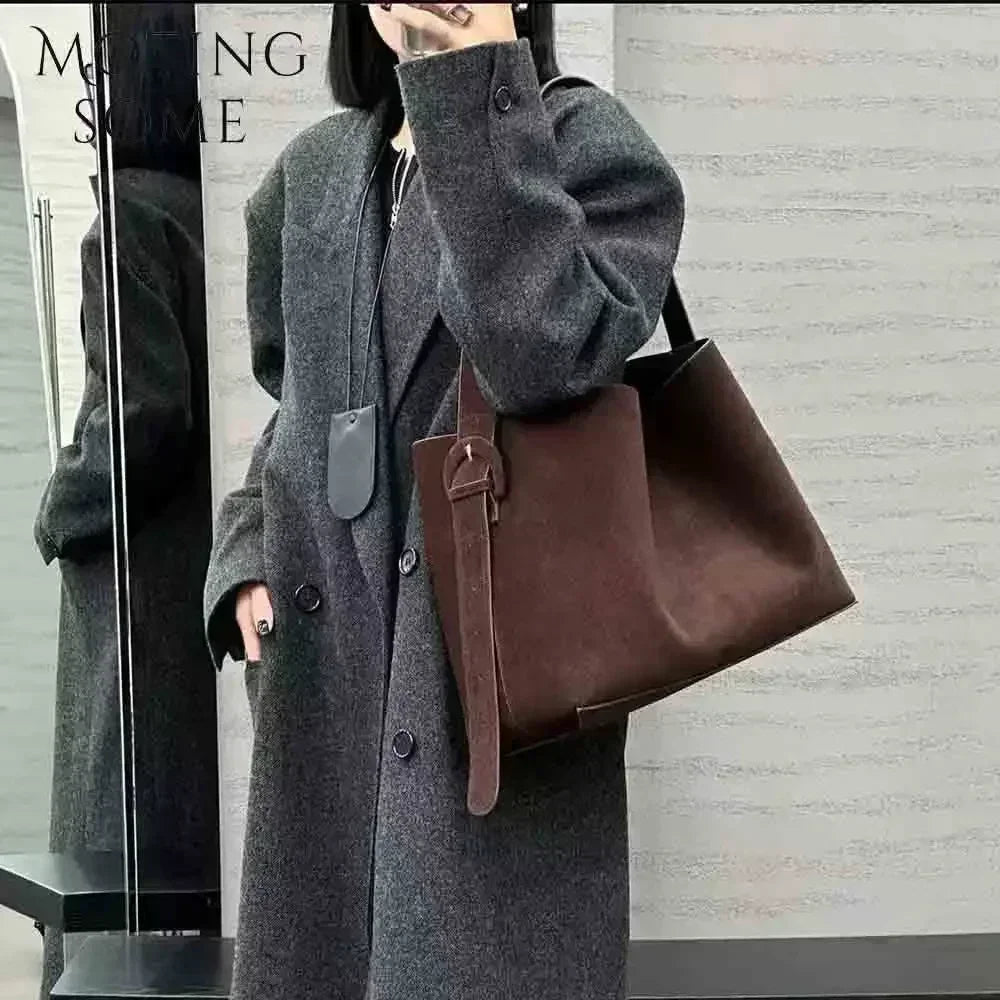 Motingsome Oversize Women Bag Luxury Suede Leather Winter Bags Frosted Cow Skin Handbag and Purses Retro Lady Tote 2024 New