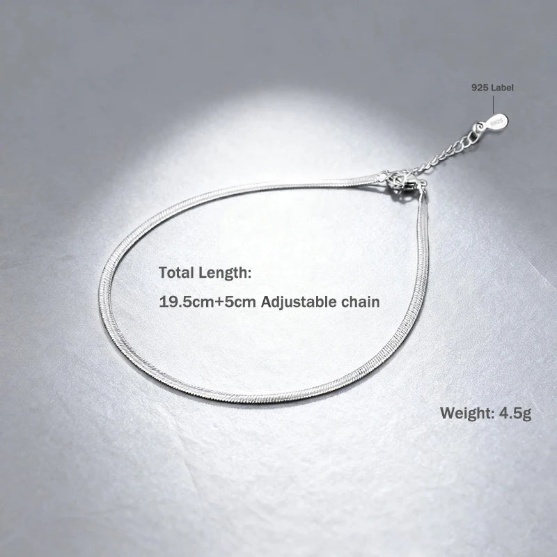 Hot 925 Sterling Silver Unisex Simple Flat Snake Anklets Women Jewelry Punk Rock Glossy Blade Style Bare Foot Chain Bracelets