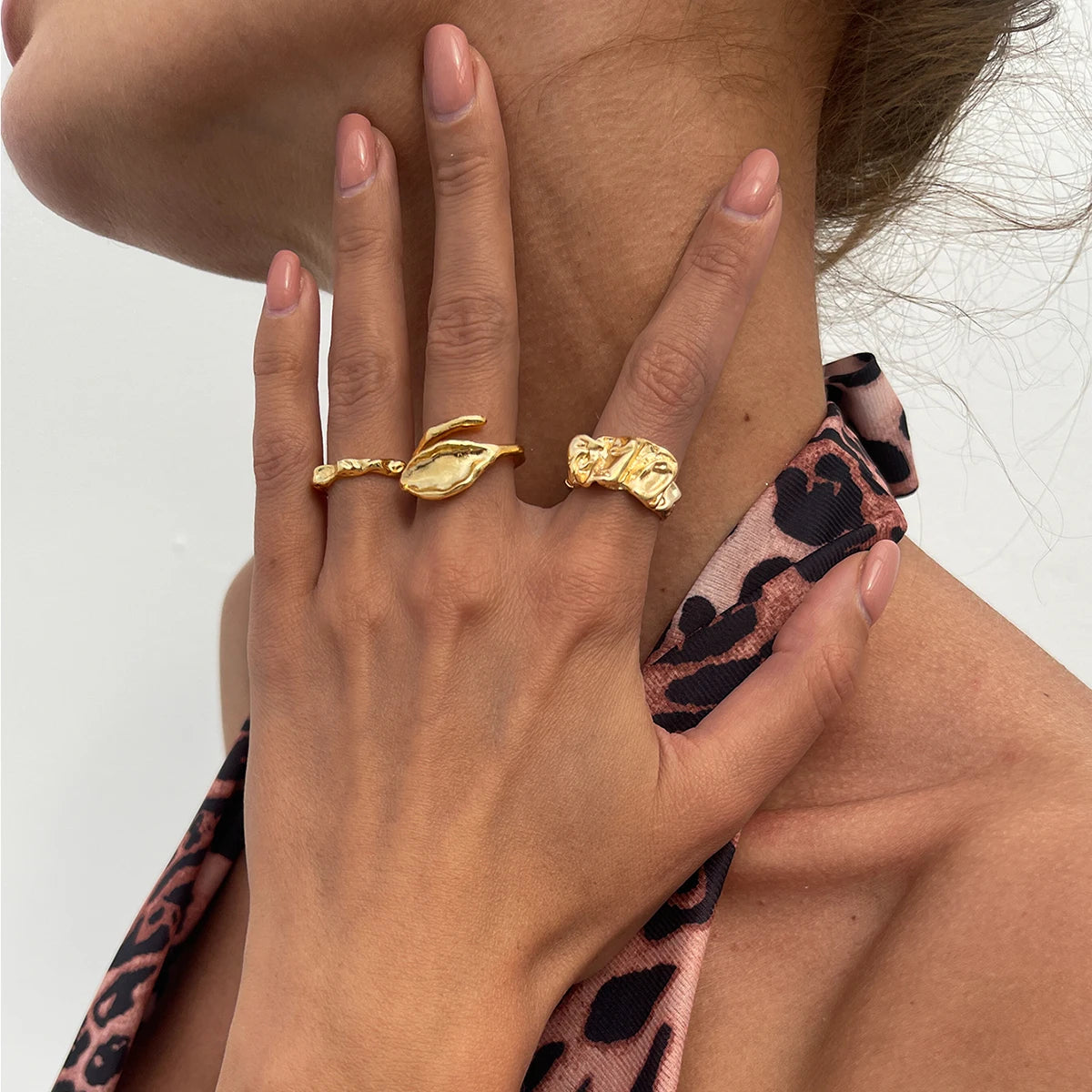 IngeSight.Z 3pcs/set Geometry Irregular Open Ring Set Women 2025 New Trendy Gold Color Adjustable Finger Rings Female Jewelry