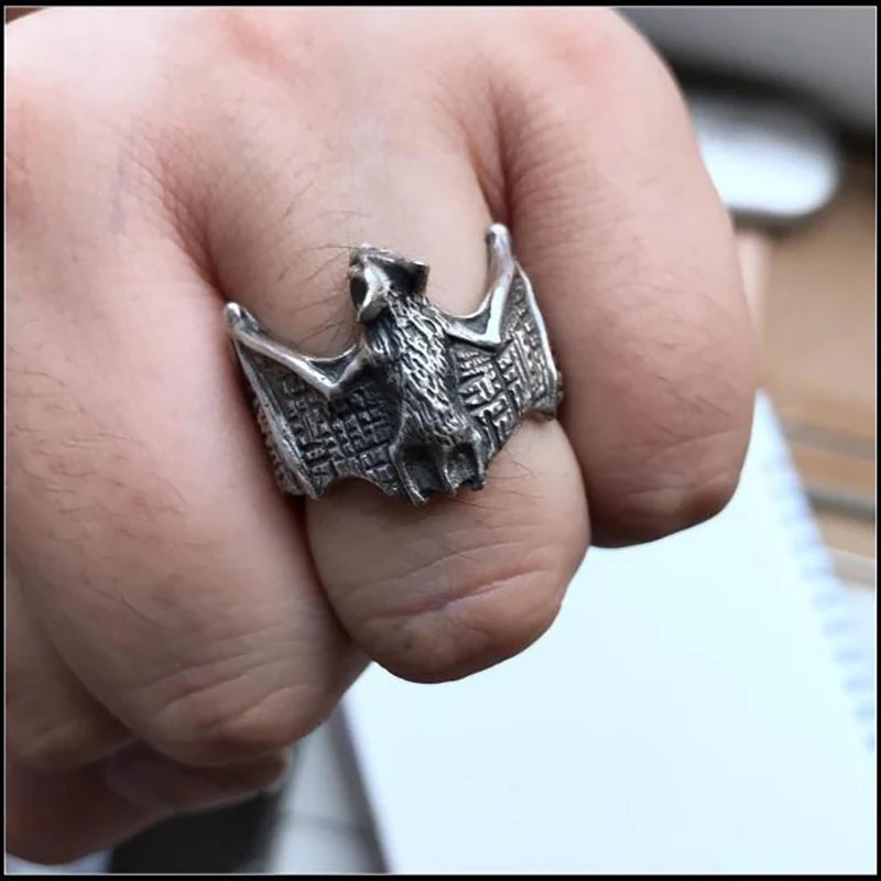 Retro Dark Bat Ring For Men Silver Color 3 colors Street Punk Gothic Adjustable Ring Handmade Jewelry Biker Accessories Man Gift