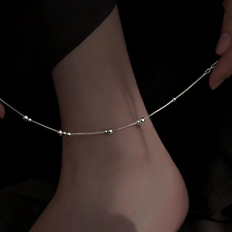 925 Sterling Silver Geometric Round Bead Ankle Chain 2024 New Sexy Ankle Chain Jewelry Fashion Jewelry Birthday Gift