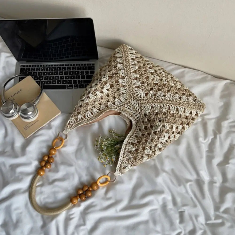 Hollow Out Straw Woven Bag Tote Bag Beach Handbag Bohemian Beach Bag Large Capacity Bucket Bag Hollow Shoulder Bag Holiday