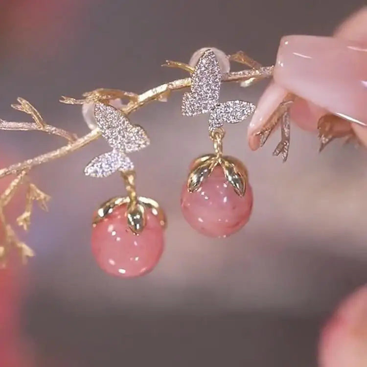 Green Crystal Butterfly Earrings