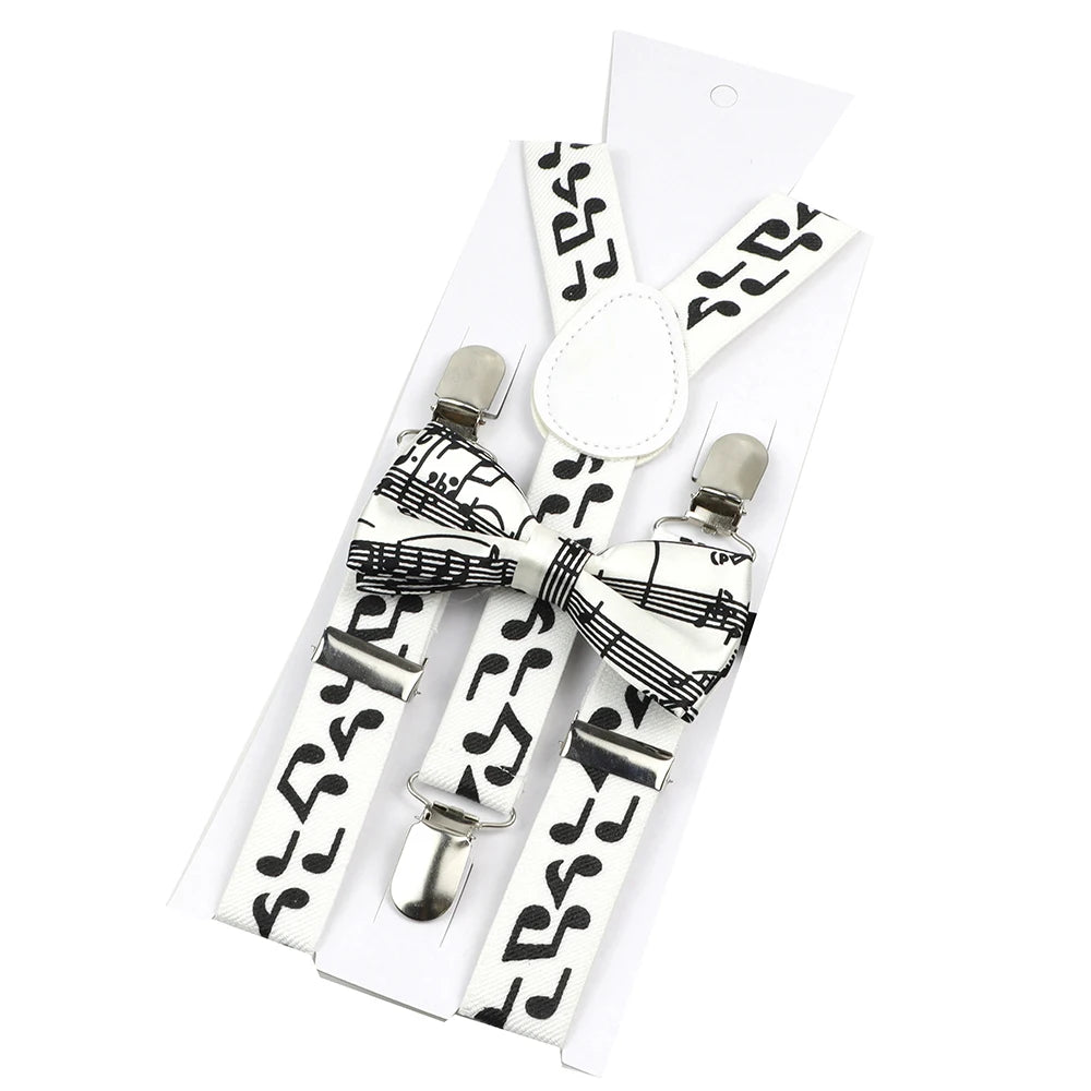 New Design Parent-Child Musical Note Suspender Set Include Stave Rainbow Bowtie For Party Dress Shirt Daily Wear Accessory Gift