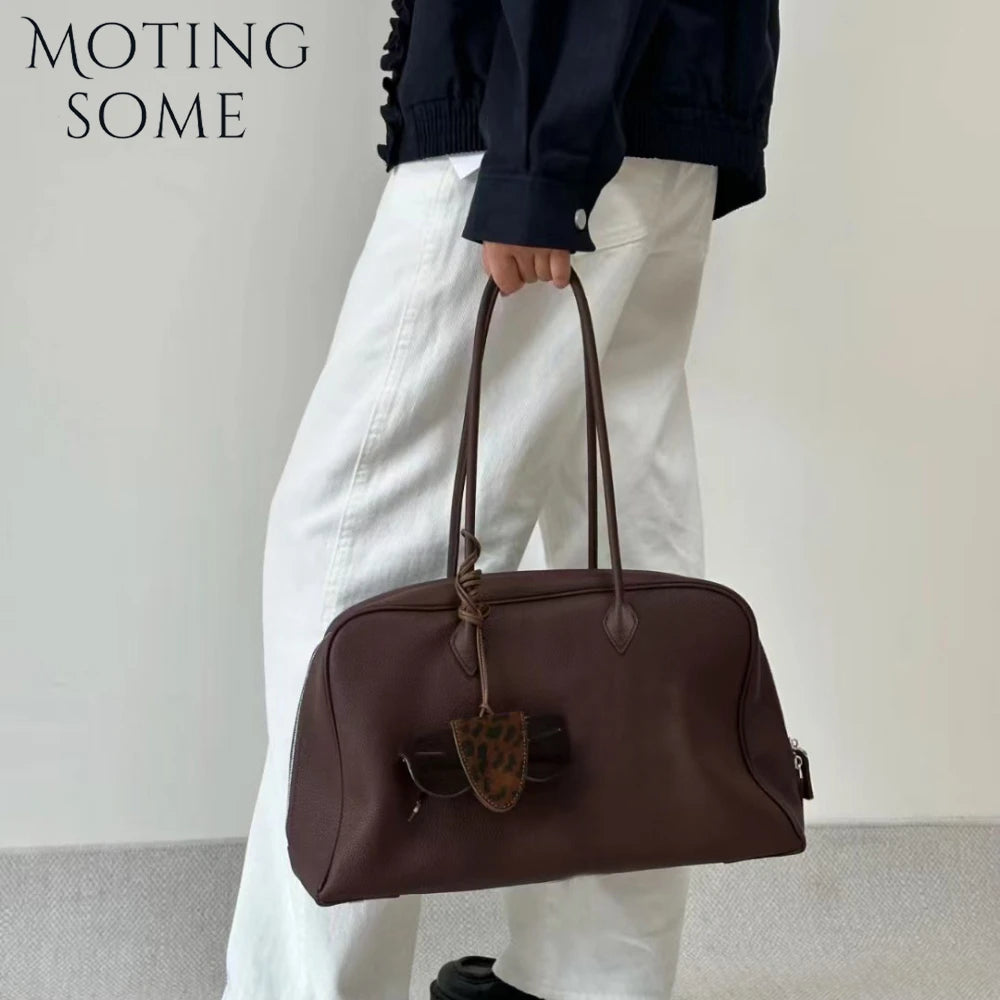 Motingsome First Layer Handbag for Women Togo Cowhide Niche Design Pillow Bag Shoulder  Bowling Bag Gunderarm Armpit Bags Boston