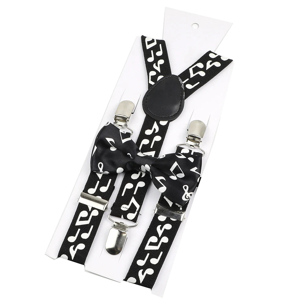 New Design Parent-Child Musical Note Suspender Set Include Stave Rainbow Bowtie For Party Dress Shirt Daily Wear Accessory Gift