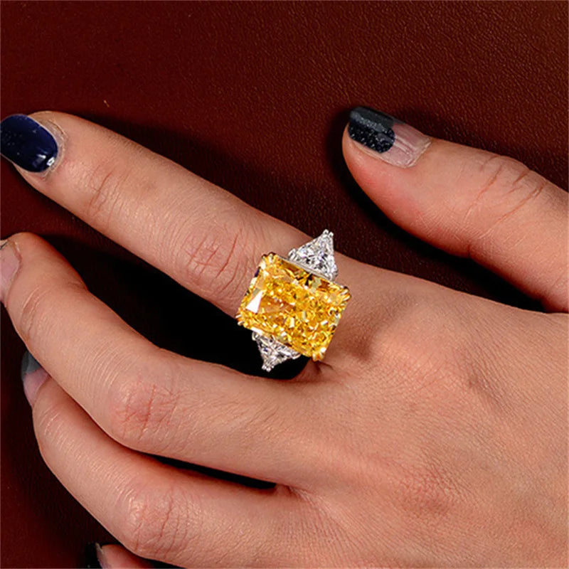 Luxury Geometric Big Square Stone Rings For Women Silver Color Charm Pink Yellow Zircon Wedding Bands Index Finger Party Jewelry