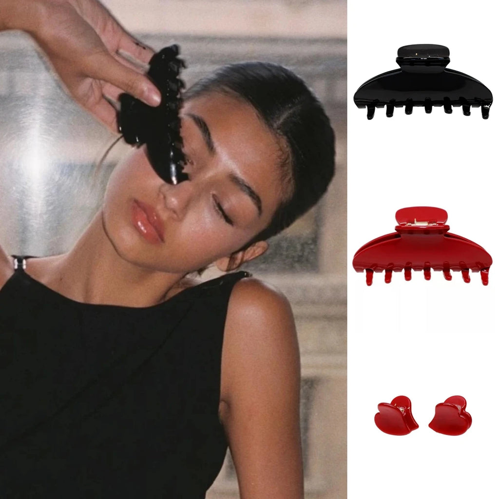 2025 Fashion Women Hair Claw Clip Large Black Acetate Hair Clips for Girls Simple Solid Color Hairgrip Fashion Hair Accessories