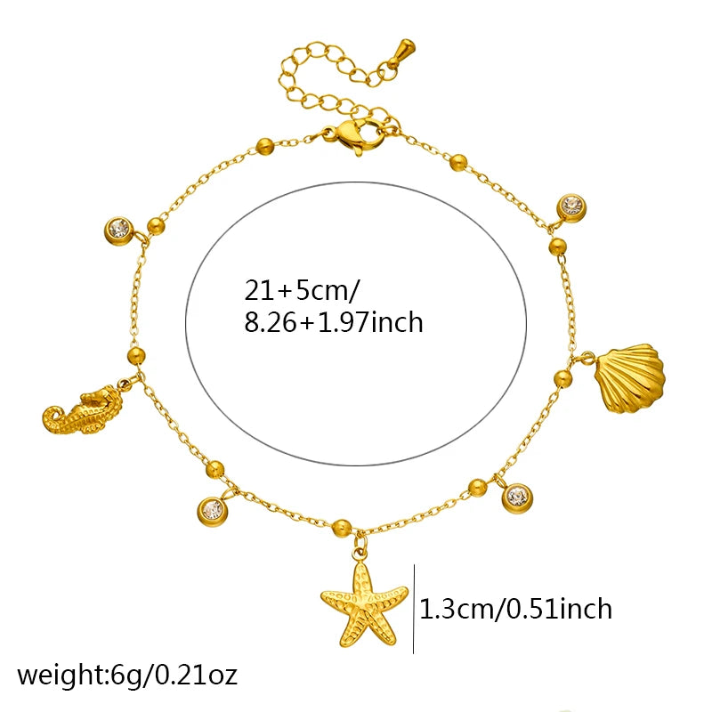 DIEYURO 316L Stainless Steel Classical Elements Starfish Seahorse Shell Pendant Anklets Women Fashion And Leisure Foot Chain