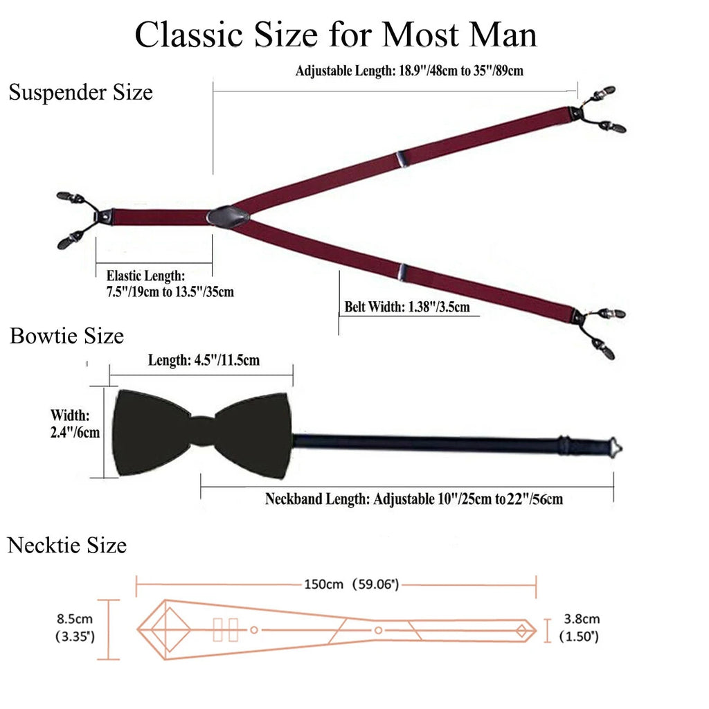Barry.Wang Luxury Silk Mens Suspender Hanky Cufflinks Tie Set Adjustable Clip On Braces Self Necktie Male Wedding Business Gift