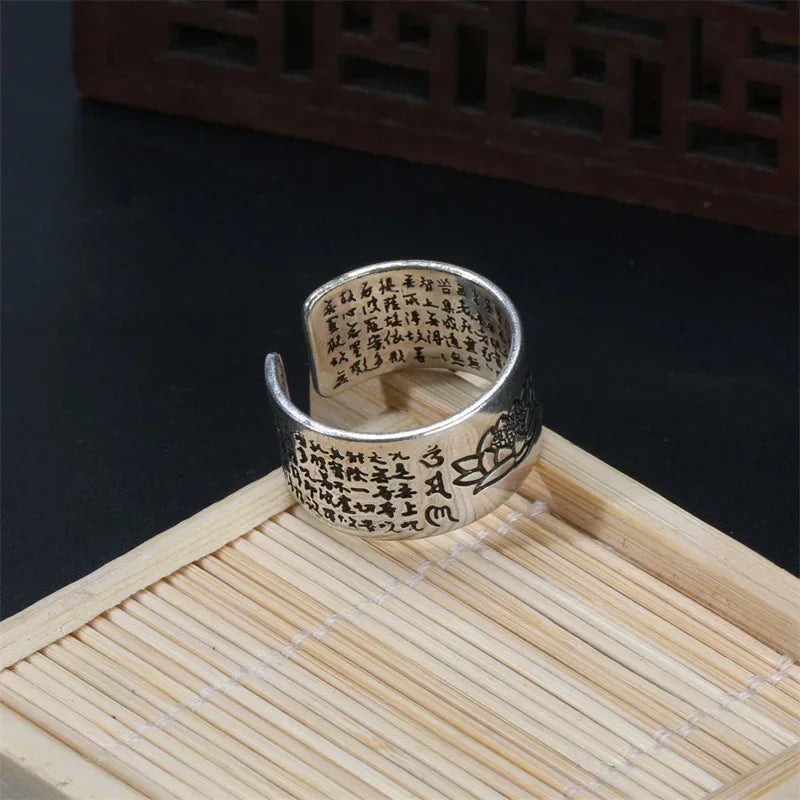 Silver Color Buddhist Ring for Women Tibetan Prayer Copper OM Mantra 7 Chakras Good Luck Women Ring