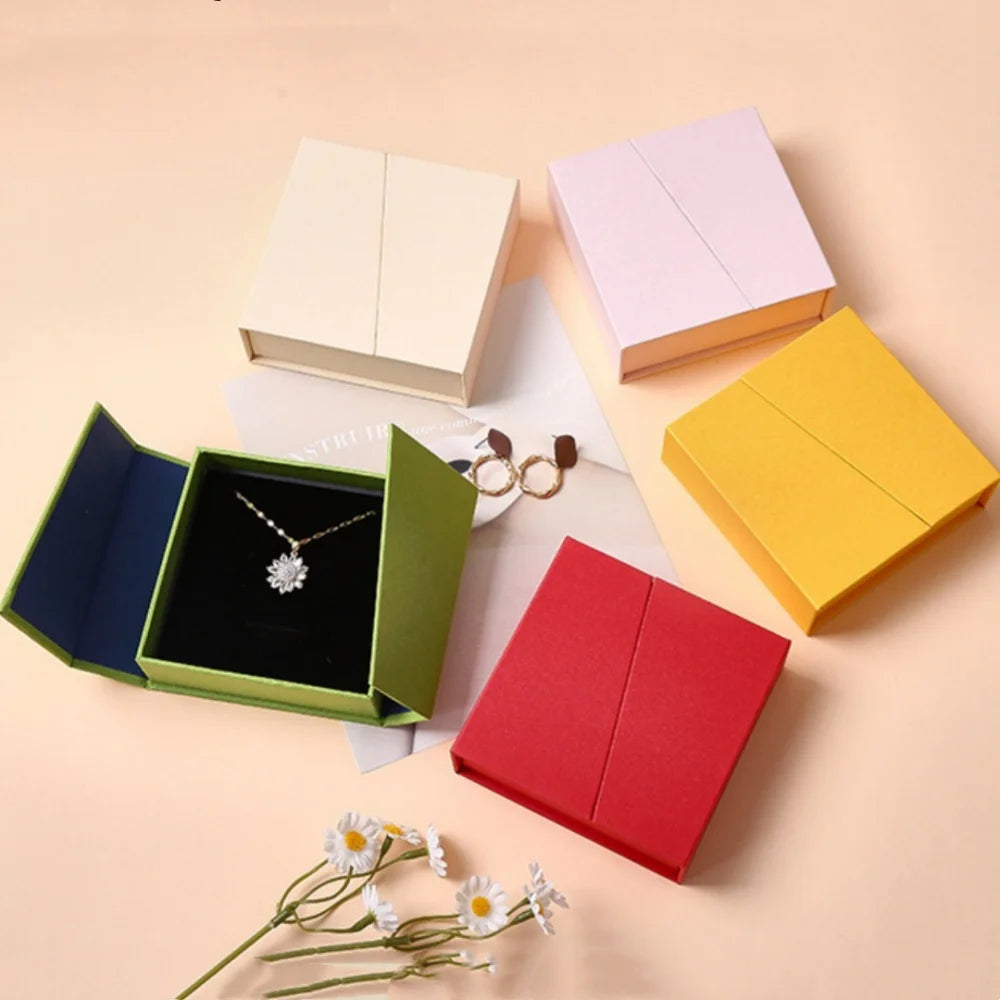 Dual-opening Magnetic Flip Jewelry Packaging Box Earring Necklace Ring Jewelry Organizer Box Thick Kraft Paper Jewelry Box