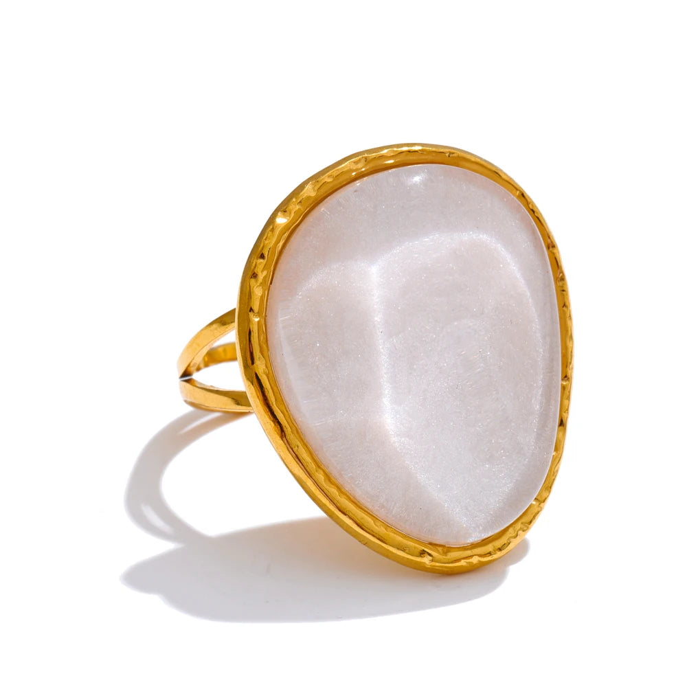 Yhpup Exquisite Candy Multi-Color White Pink Blue Yellow Resin Adjustable Ring Gold Color Stainless Steel Summer Jewelry Gift