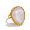 Yhpup Exquisite Candy Multi-Color White Pink Blue Yellow Resin Adjustable Ring Gold Color Stainless Steel Summer Jewelry Gift