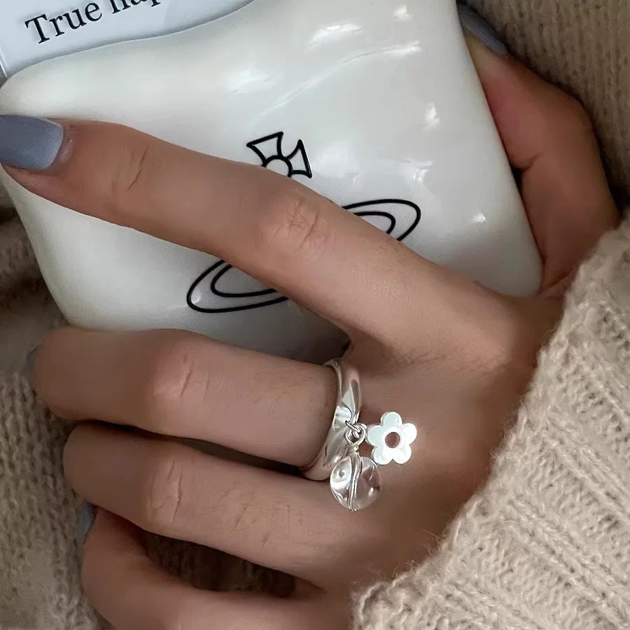 XIYANIKE Fashion Crystal Flower Clear Droplet Open Rings For Women Girl New Year Jewelry Accessories Gift Party Anillos Mujer