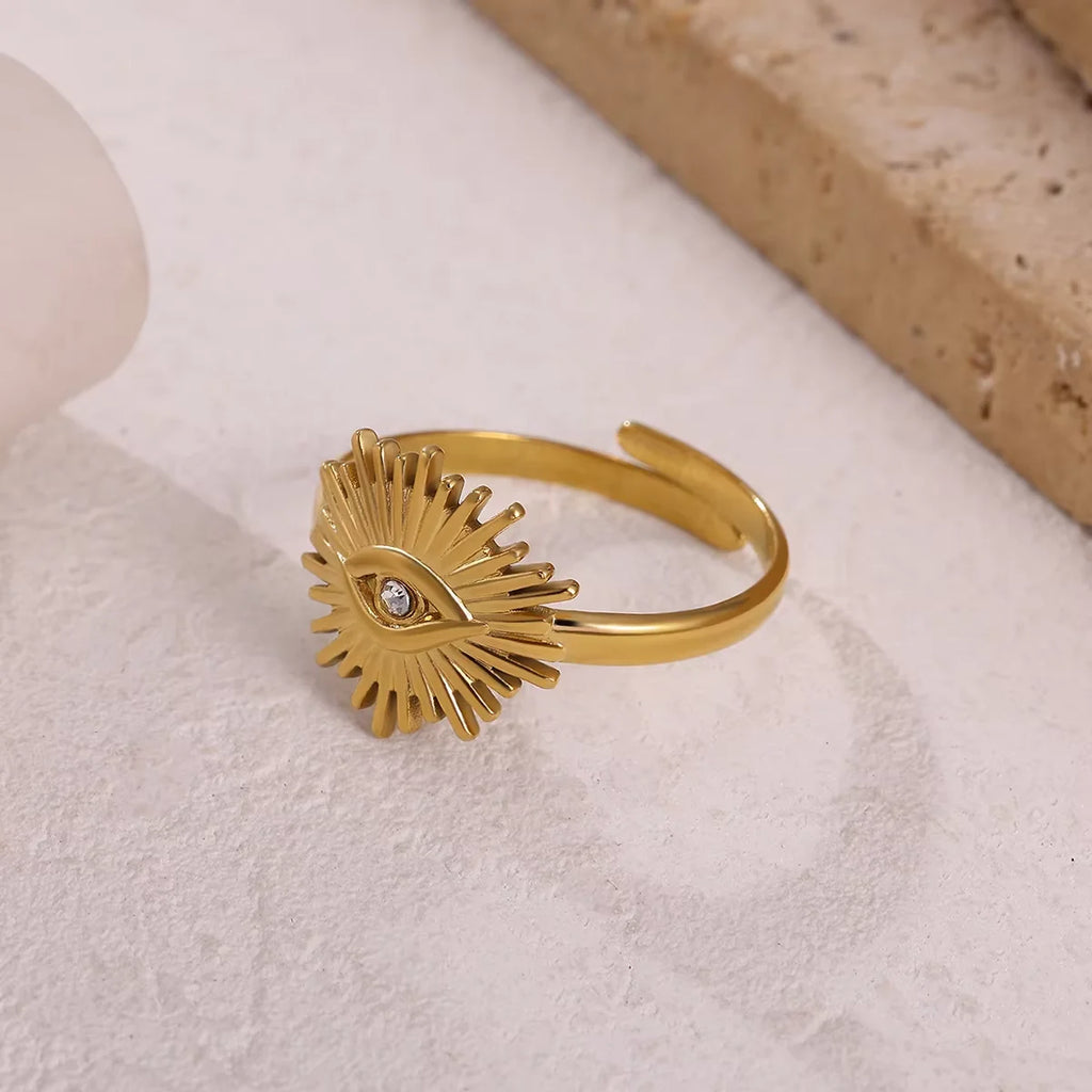Stainless Steel Tiny Zircon Rings For Women Exquisite Gold Color Sun Double-Layer Ring Punk Hip-Hop Accessory Bague Jewelry Gift