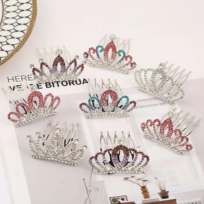 Girls Hair Accessories Mini Crown for Kids Bling Rhinestone Tiaras Hair Combs Princess Diadem Love Heart Shaped Headbands