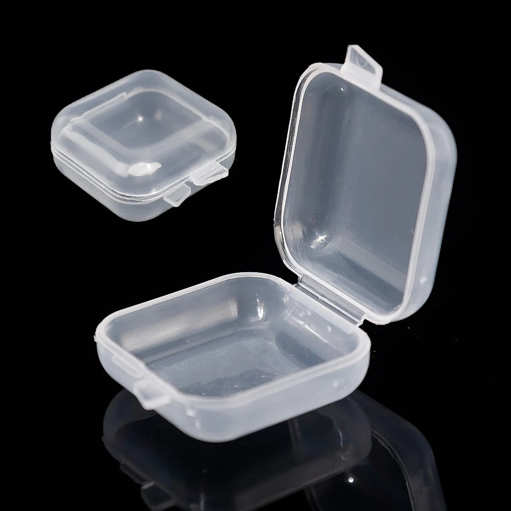 100pcs Lots Mini Square Storage Box Transparent Plastic Flip Cover Small Case Pill Jewels Dustproof Storage Pack Boxes Wholesale