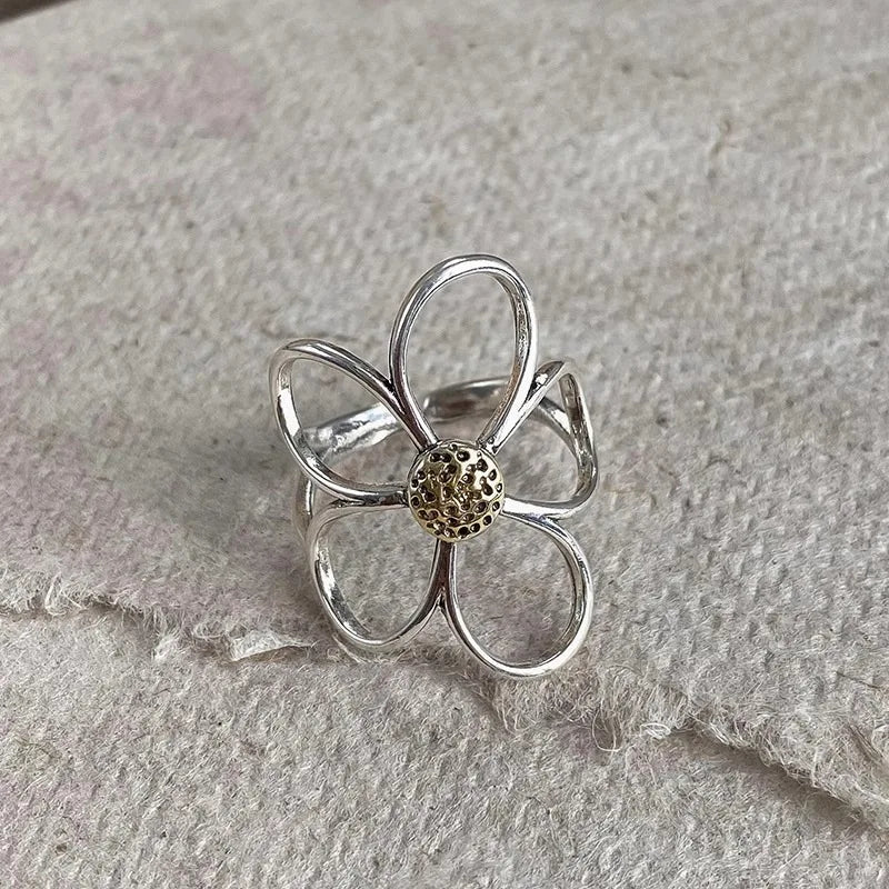 925 Sterling Silver Vintage Flower Ring for Women