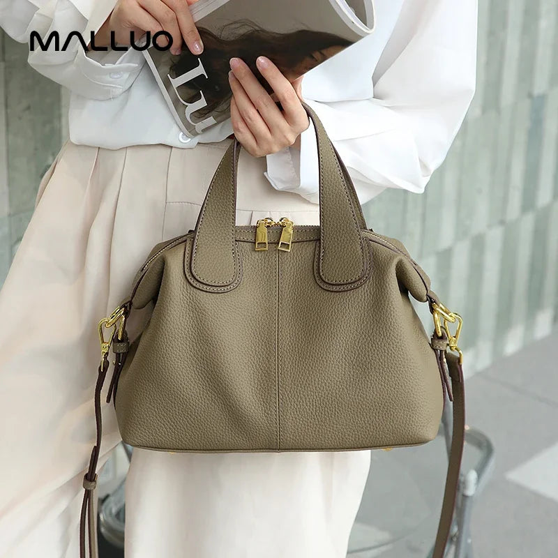 Women's Natural Cow Leather Bag Female Retro Cowhide Crossbody Bags Ladies Large Capacity Shoulder Bag for Middle aged Women
