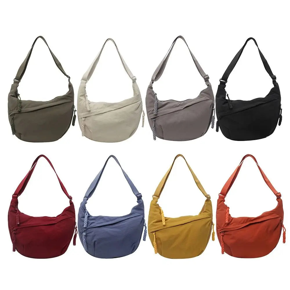 Casual Canvas Crossbody Bags Korean Simplified Large Capacity Sports Hobos Bag Solid Color Lightweight Dumpling Bag Women