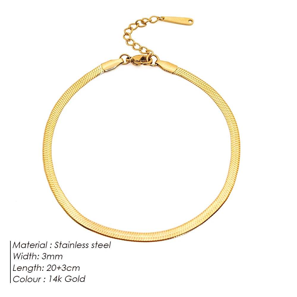EManco 4MM Snake Chain Anklet Womens/Girls Beach Chain Stainless Steel Anklet Gift Non-Allergenic Drop/Wholesale