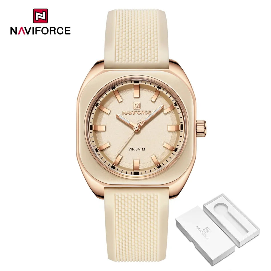 NAVIFORCE Fashion Women's Casual Elegant Simple Polygon Quartz Silicone Watch Gift for Women Wristwatch Casual Relogio Feminino