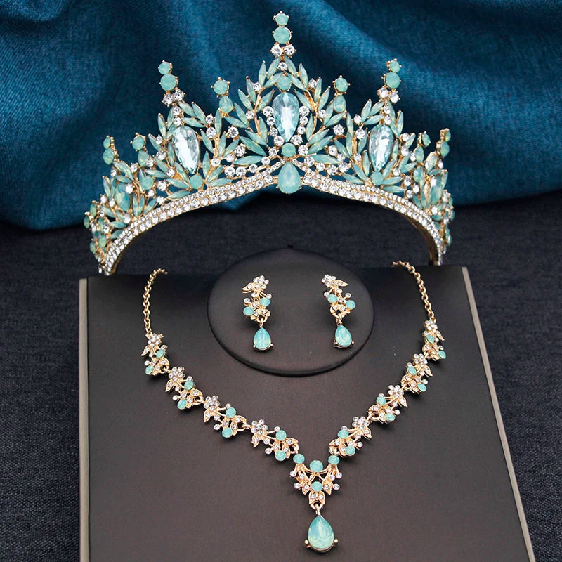 Bridal tiaras and crowns with necklace earring set for Women Bride jewelry sets Princess wedding crown Party Birthday Gifts