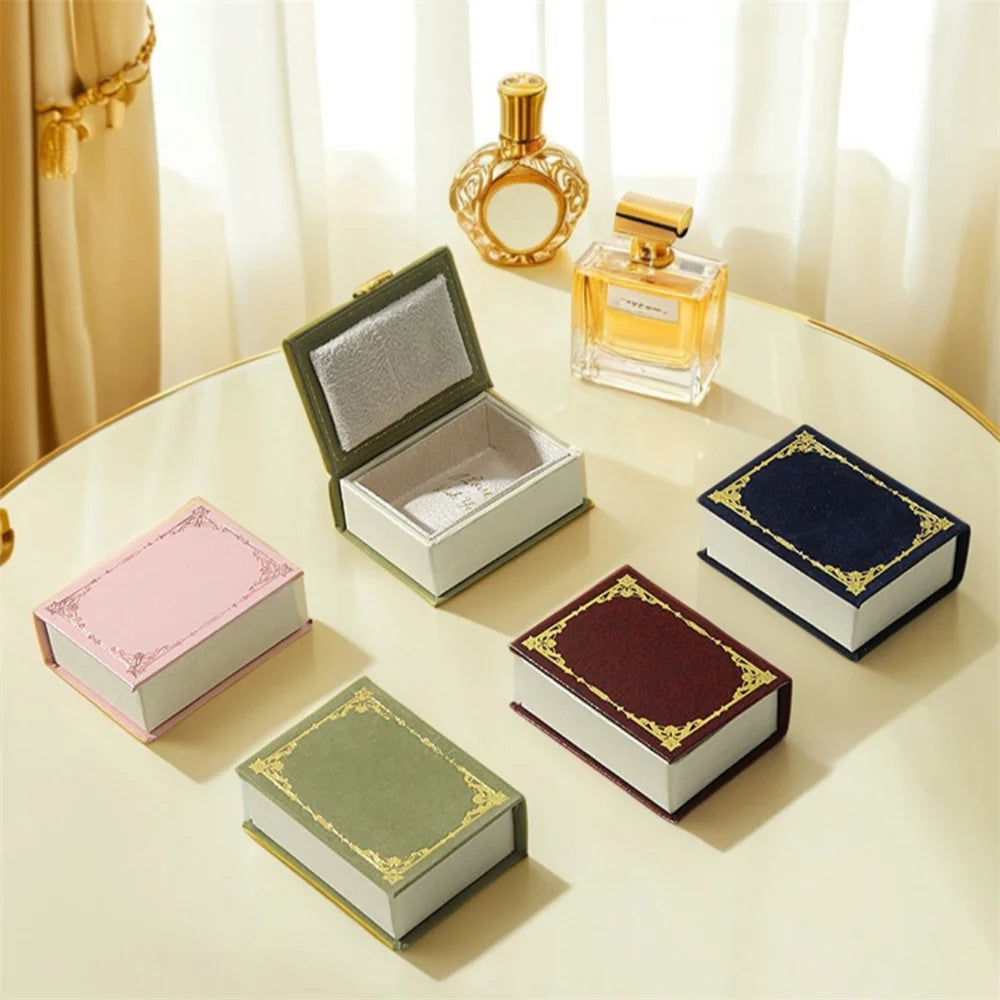 1PCS Flip Cover Book Shaped Jewelry Display Box Simple Earrings Ring Necklace Pendant Storage Box Portable Travel Jewelry Holder