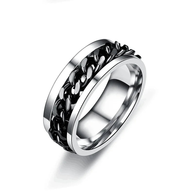 Titanium Steel Rotatable Chain Rings Men Women Stress Ring For Anxiety Couple Jewelry 8mm Corkscrew Rings Multifunctional Gift