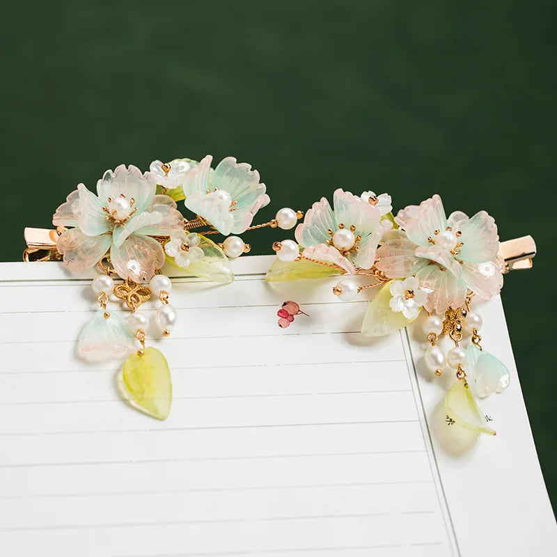 2pcs Flower Hairpin Chinese Hanfu Hair Clips For Women Pearl Tassel Barrettes Girls Vintage Wedding Hair Jewelry Bijoux Gifts