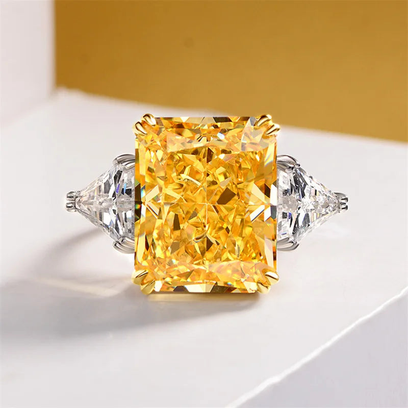 Luxury Geometric Big Square Stone Rings For Women Silver Color Charm Pink Yellow Zircon Wedding Bands Index Finger Party Jewelry