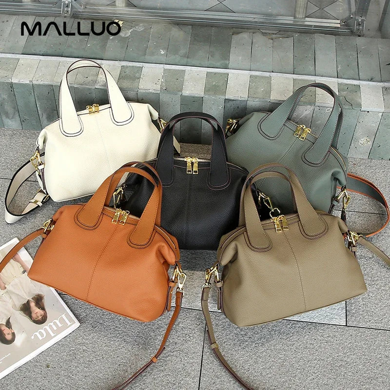 Women's Natural Cow Leather Bag Female Retro Cowhide Crossbody Bags Ladies Large Capacity Shoulder Bag for Middle aged Women