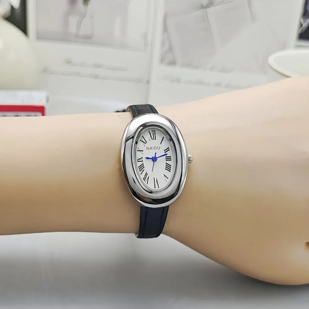 Vintage Oval Goose Egg Quartz Watch Fashion Luxury Leather Strap Women Wristwatch Ladies Dress Watches Gift Clock Relojes