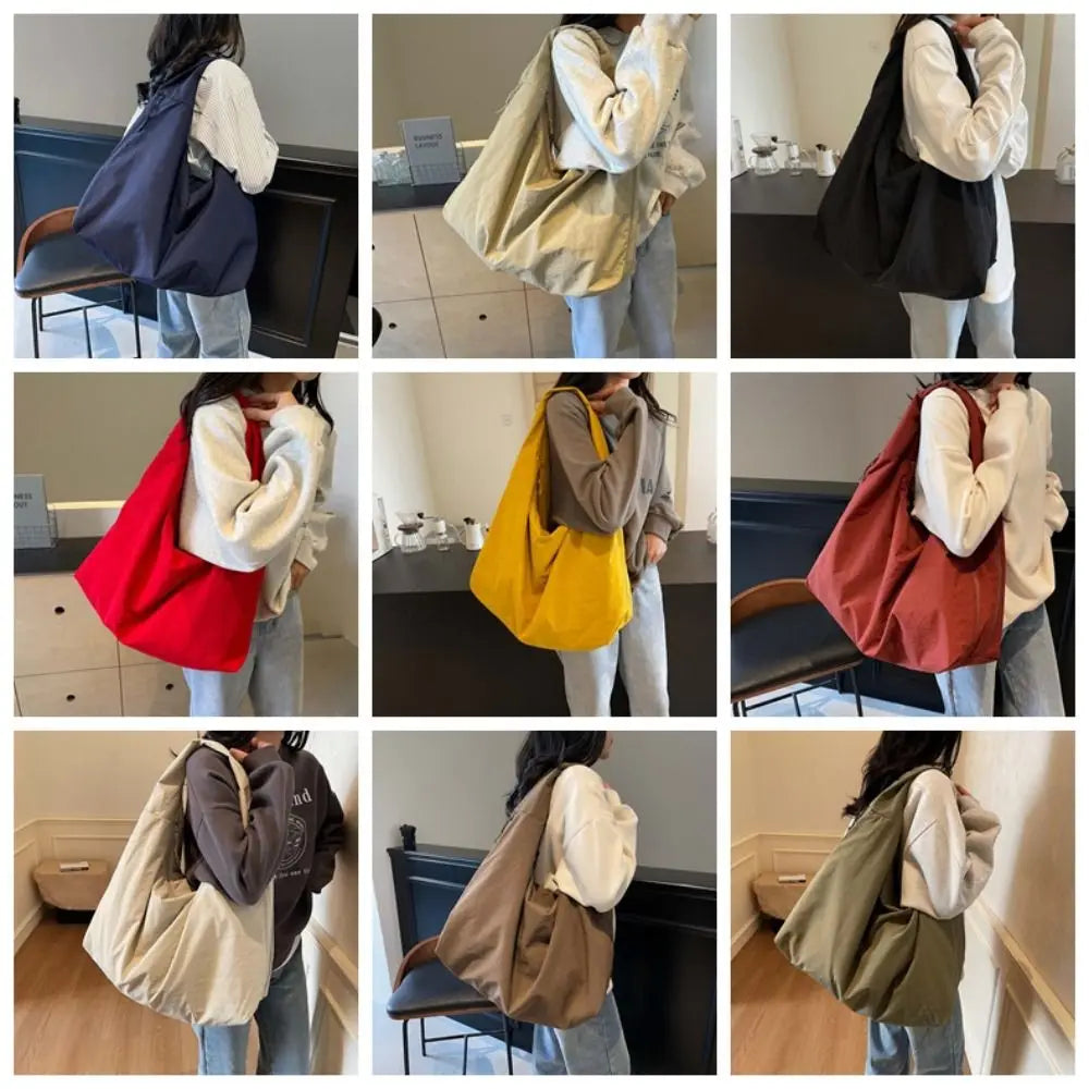 Casual Nylon Shoulder Bag Multi-Pocket Japanese Style Versatile Commuting Handbag Solid Color Polyester Large Capacity Tote Bag