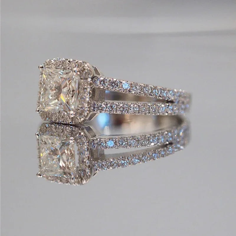 2026 Classic Simple Design Wedding Engagement Rings for Women Mosaic Square Crystal Cubic Zirconia Brilliant Luxury Jewelry