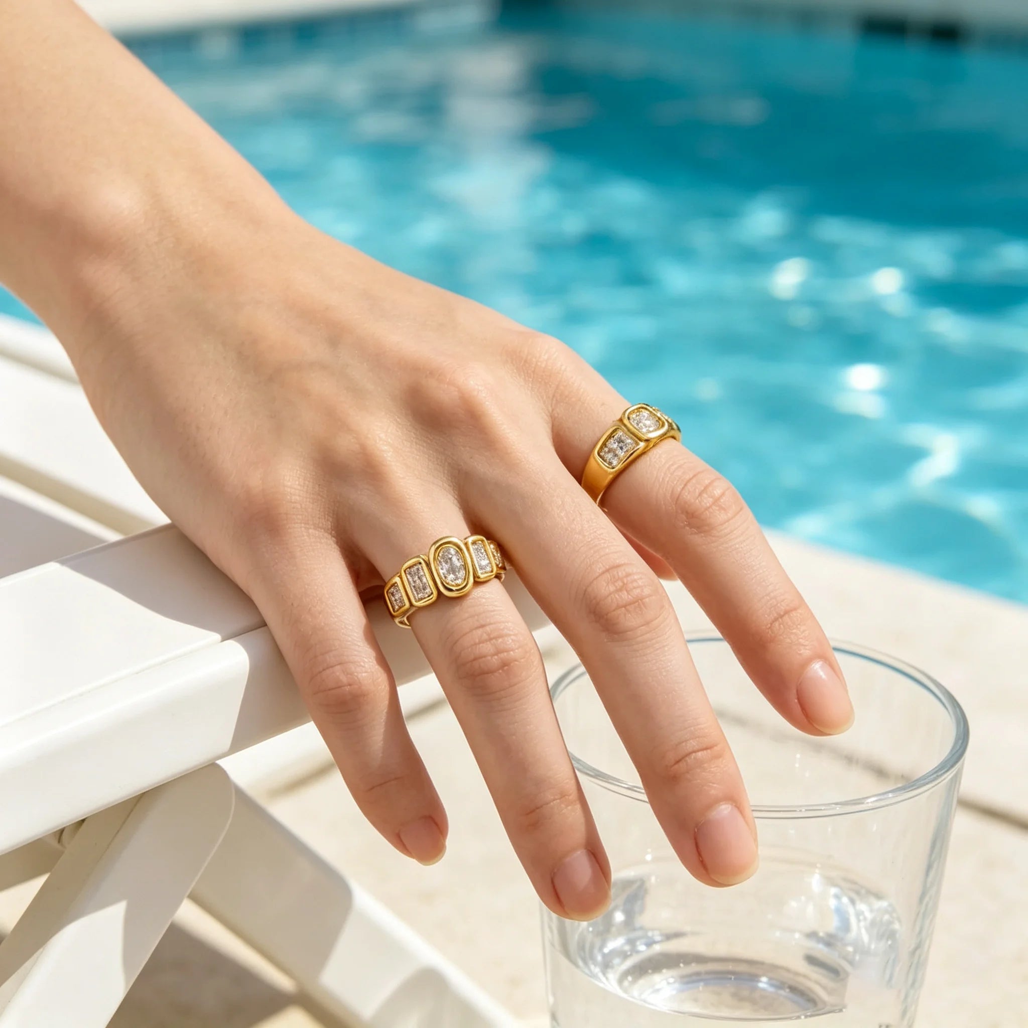 E.B.belle High Quality Geometric Clear Zircon Ring Classic Style18k Gold Plated Popular Jewelry Charm Hypoallergenic