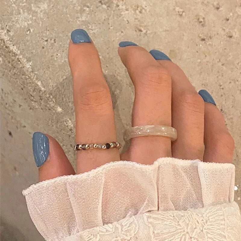4pcs/set Chic Resin Geometric Metal Irregular Lines Beads Rings for Women Acrylic Bead Ring Set Party Jewelry Christmas Gifts