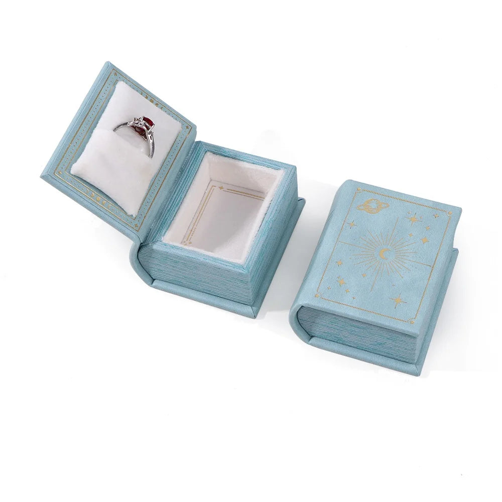 1PC PU Leather Book-shaped Ring Box with Suede Fabric Lining Creative Flip Lid Magnetic Ring Holder Jewelry Gift Case Accessorie