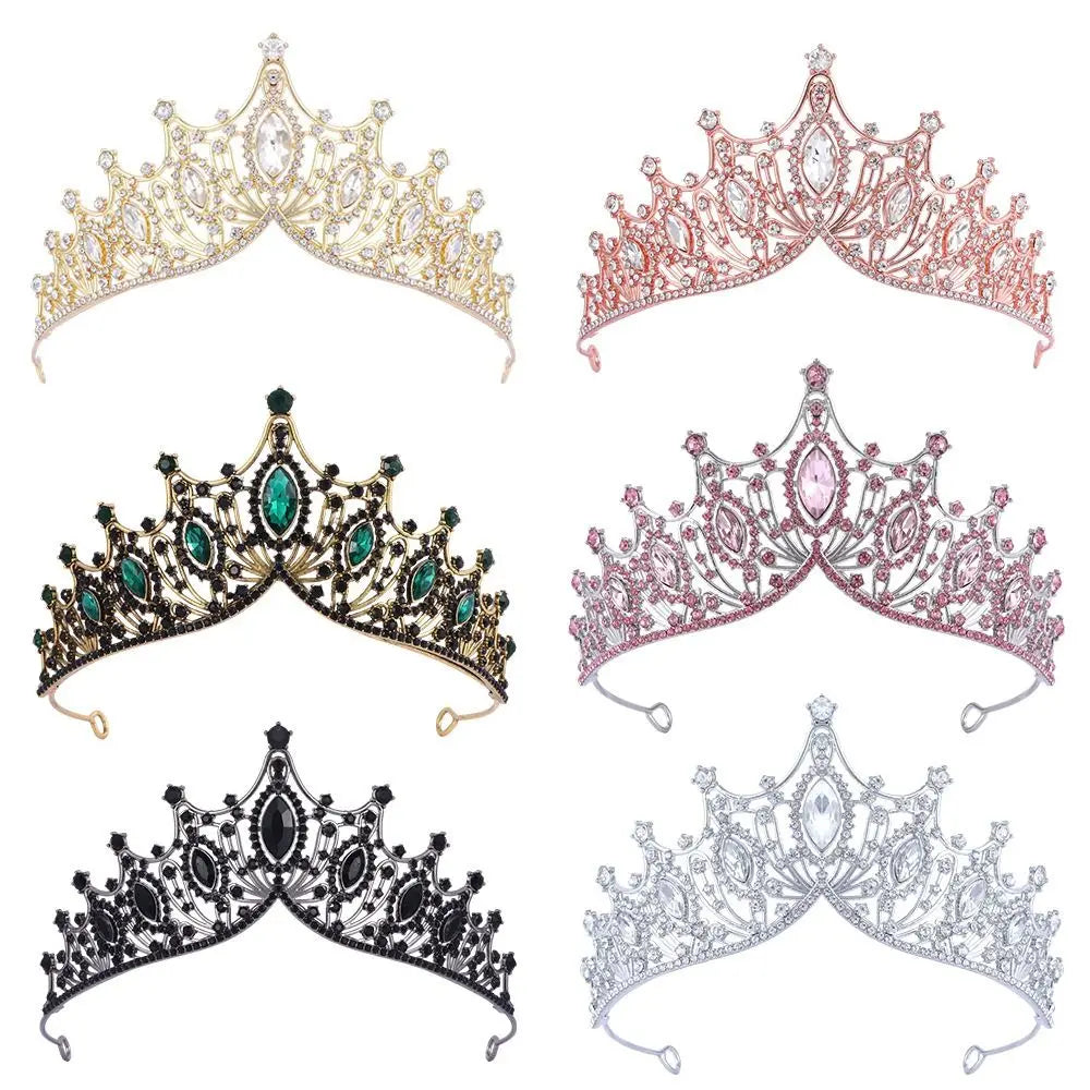 Metal Baroque Crown Temperament Hair Ornaments Shiny Princess Tiara Headwear Bridal Hair Tiara Rhinestone Crown Bridal