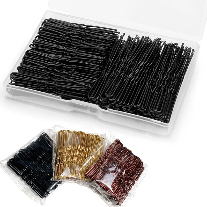 100Pcs Women 5/6 cm Hair Waved U-Shaped Bobby Pin Barrette Salon Grip Clip Bridal Hairpins Black Metal Hair Accessories For Bun