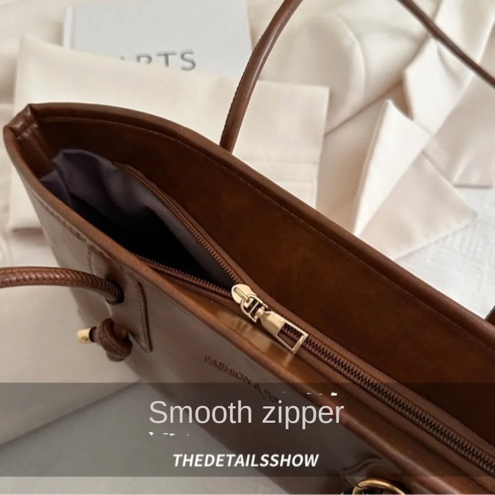 Y2K Fashion New Large Capacity Work Shoulder Bag Solid Color Simple Lady Handbags PU Leather Tote Bag Women Female