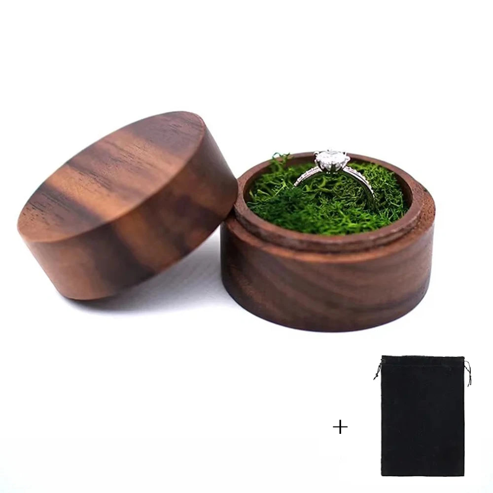 Free Custom Logo Walunt Wood Ring Box Wooden Engraving Wedding Proposal Engagement Round Wood Free Custom Name and Date Ring Box
