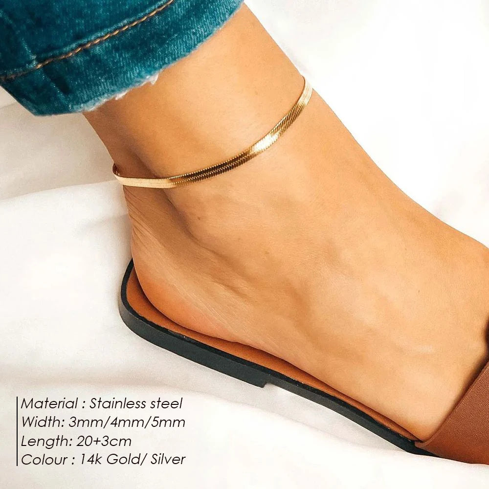 EManco 4MM Snake Chain Anklet Womens/Girls Beach Chain Stainless Steel Anklet Gift Non-Allergenic Drop/Wholesale